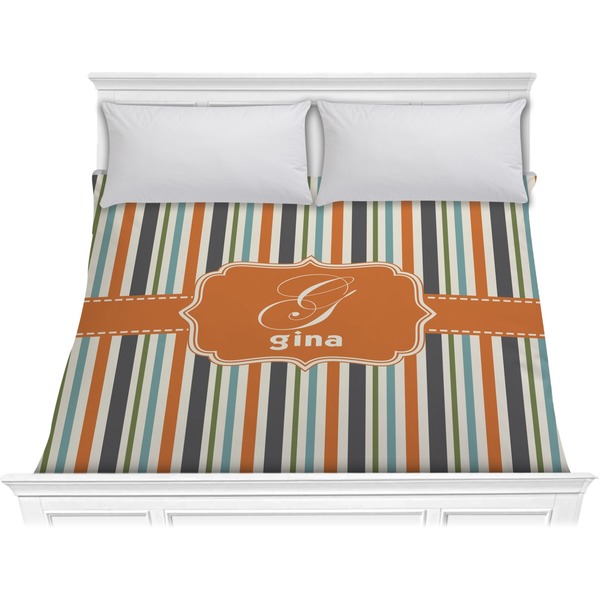Custom Orange & Blue Stripes Comforter - King (Personalized)