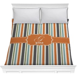 Orange & Blue Stripes Comforter - Full / Queen (Personalized)