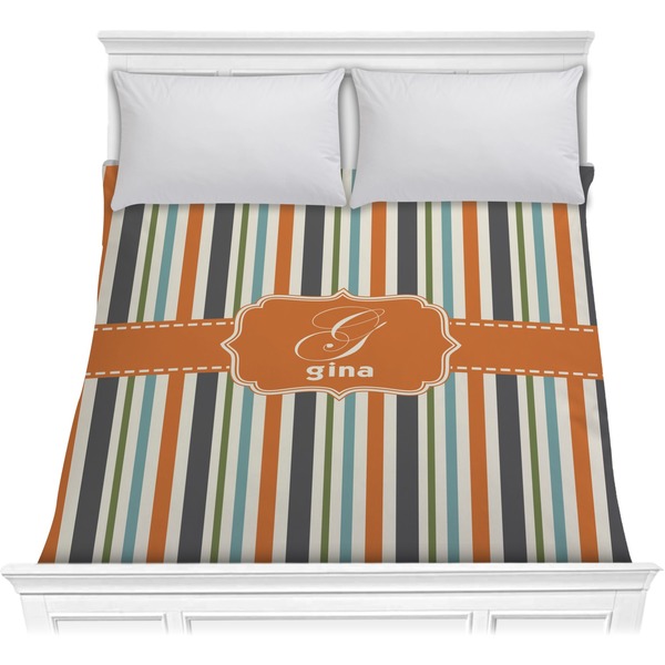 Custom Orange & Blue Stripes Comforter - Full / Queen (Personalized)