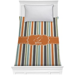 Orange & Blue Stripes Comforter - Twin (Personalized)