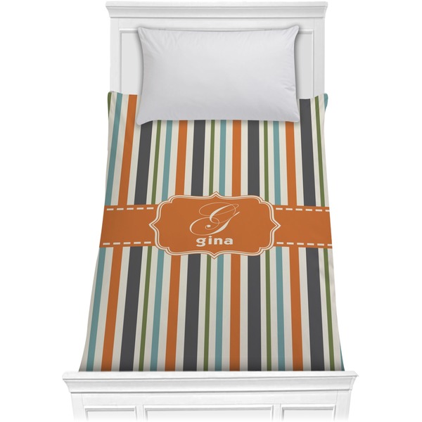 Custom Orange & Blue Stripes Comforter - Twin (Personalized)