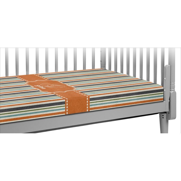 Custom Orange & Blue Stripes Crib Fitted Sheet (Personalized)