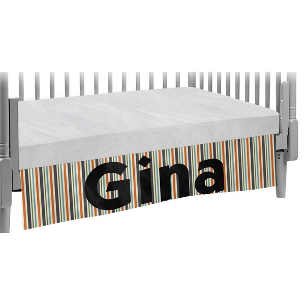 Custom Orange & Blue Stripes Crib Skirt (Personalized)