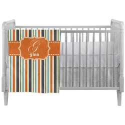 Orange & Blue Stripes Crib Comforter / Quilt (Personalized)
