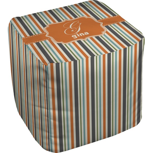 Custom Orange & Blue Stripes Cube Pouf Ottoman - 18" (Personalized)