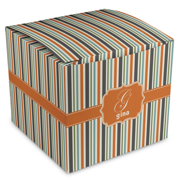 Custom Orange & Blue Stripes Cube Favor Gift Boxes (Personalized)