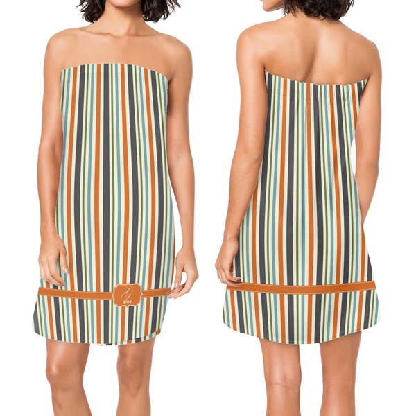 Orange & Blue Stripes Custom Bath Wrap - Front & Back View