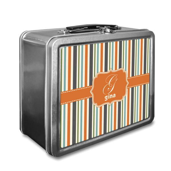 Custom Orange & Blue Stripes Lunch Box (Personalized)