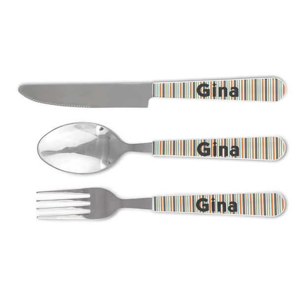 Custom Orange & Blue Stripes Cutlery Set (Personalized)