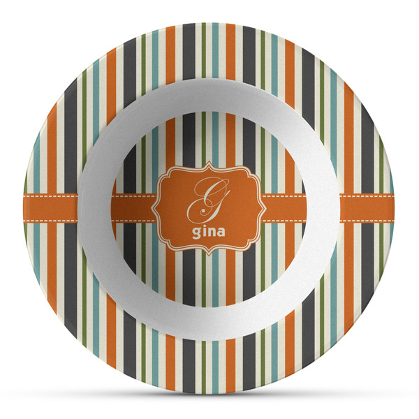 Custom Orange & Blue Stripes Plastic Bowl - Microwave Safe - Composite Polymer (Personalized)