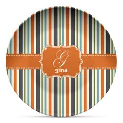 Orange & Blue Stripes Microwave Safe Plastic Plate - Composite Polymer (Personalized)