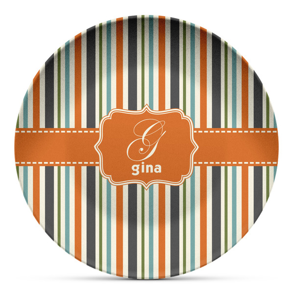Custom Orange & Blue Stripes Microwave Safe Plastic Plate - Composite Polymer (Personalized)