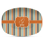 Orange & Blue Stripes Plastic Platter - Microwave & Oven Safe Composite Polymer (Personalized)