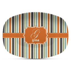 Orange & Blue Stripes Plastic Platter - Microwave & Oven Safe Composite Polymer (Personalized)