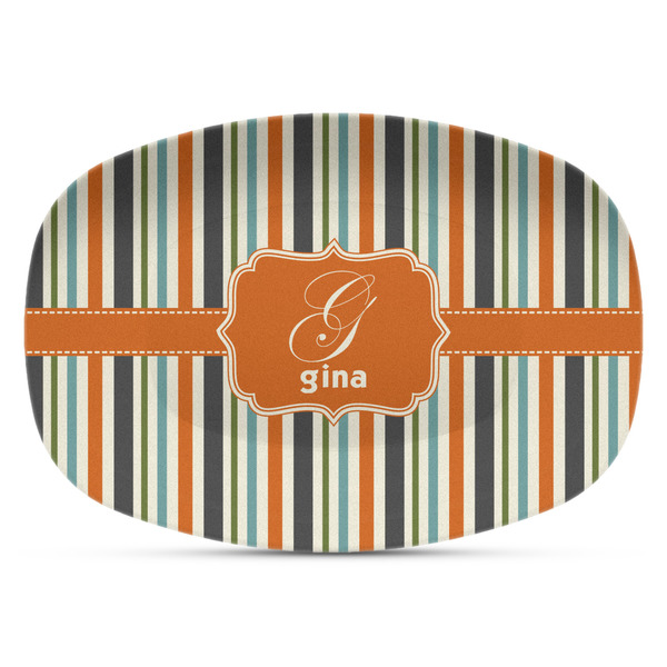 Custom Orange & Blue Stripes Plastic Platter - Microwave & Oven Safe Composite Polymer (Personalized)