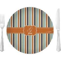 Orange & Blue Stripes 10" Glass Lunch / Dinner Plates - Single or Set (Personalized)