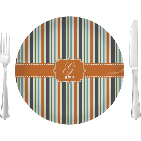 Custom Orange & Blue Stripes Glass Lunch / Dinner Plate 10" (Personalized)