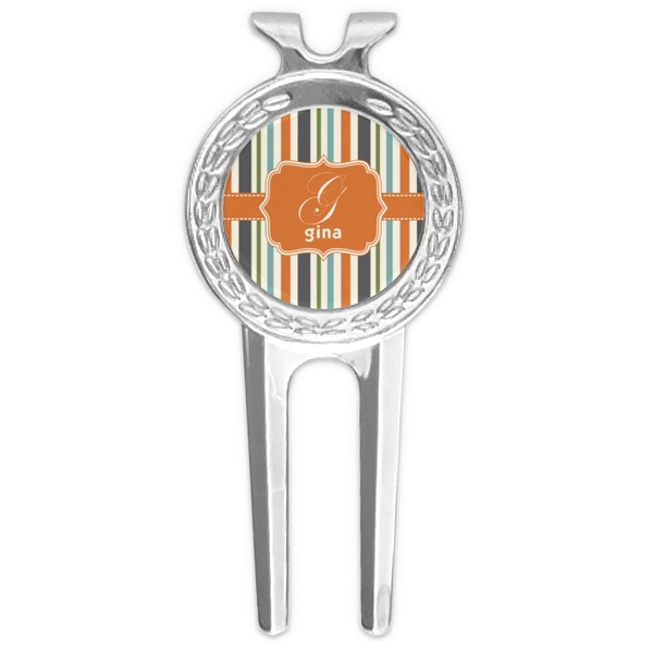 Custom Orange & Blue Stripes Golf Divot Tool & Ball Marker (Personalized)