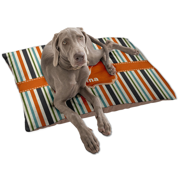 Custom Orange & Blue Stripes Dog Bed - Large w/ Name and Initial