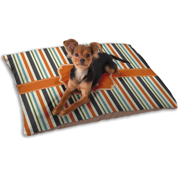 Custom Orange & Blue Stripes Dog Bed - Small w/ Name and Initial