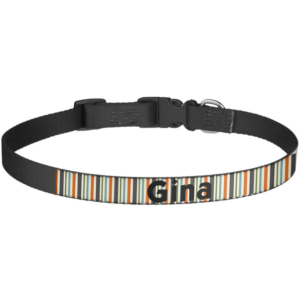 Custom Orange & Blue Stripes Dog Collar - Large (Personalized)