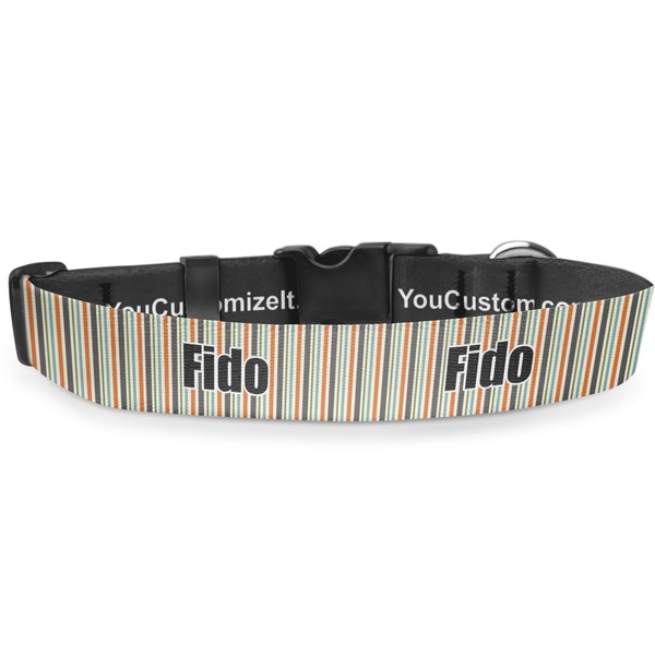 Custom Orange & Blue Stripes Deluxe Dog Collar - Medium (11.5" to 17.5") (Personalized)