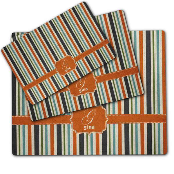 Orange & Blue Stripes Dog Food Mat - MAIN (sm, med, lrg)