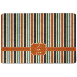 Orange & Blue Stripes Dog Food Mat w/ Name and Initial