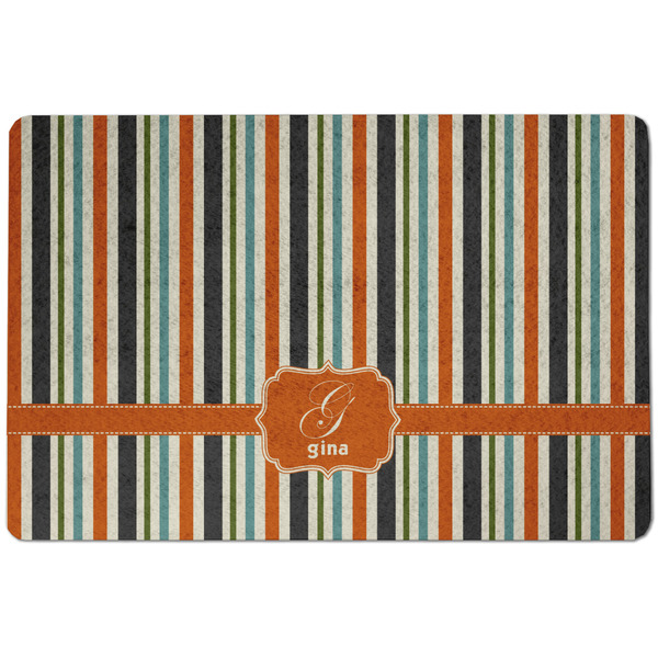 Custom Orange & Blue Stripes Dog Food Mat w/ Name and Initial