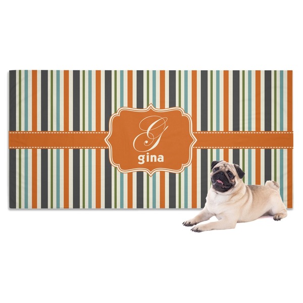 Custom Orange & Blue Stripes Dog Towel (Personalized)