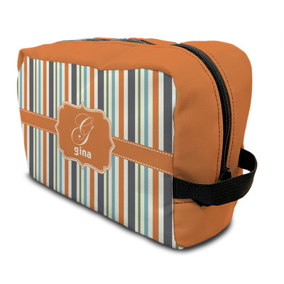 Orange & Blue Stripes Toiletry Bag / Dopp Kit (Personalized)