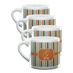 Orange & Blue Stripes Double Shot Espresso Cups - Set of 4 (Personalized)