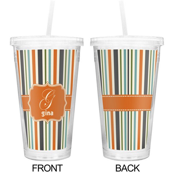 Orange & Blue Stripes Double Wall Tumbler with Straw - Approval