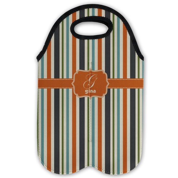 Orange & Blue Stripes Double Wine Tote - Flat (new)