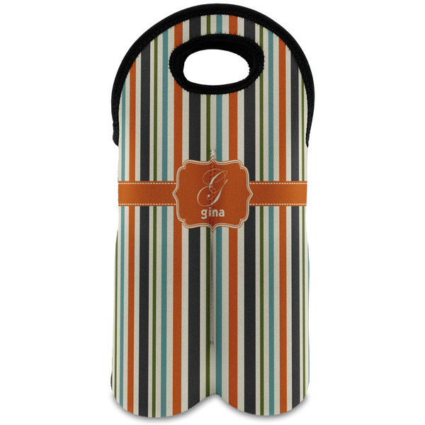 Custom Orange & Blue Stripes Wine Tote Bag (2 Bottles) (Personalized)