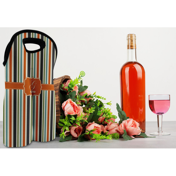 Orange & Blue Stripes Double Wine Tote - LIFESTYLE (new)