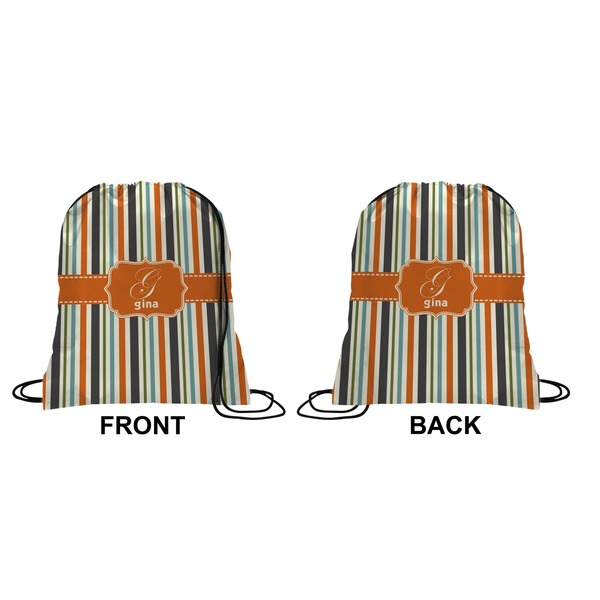 Orange & Blue Stripes Drawstring Backpack Front & Back Small