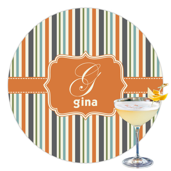 Custom Orange & Blue Stripes Printed Drink Topper - 3.5" (Personalized)