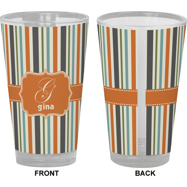 Orange & Blue Stripes Pint Glass - Full Color - Front & Back Views