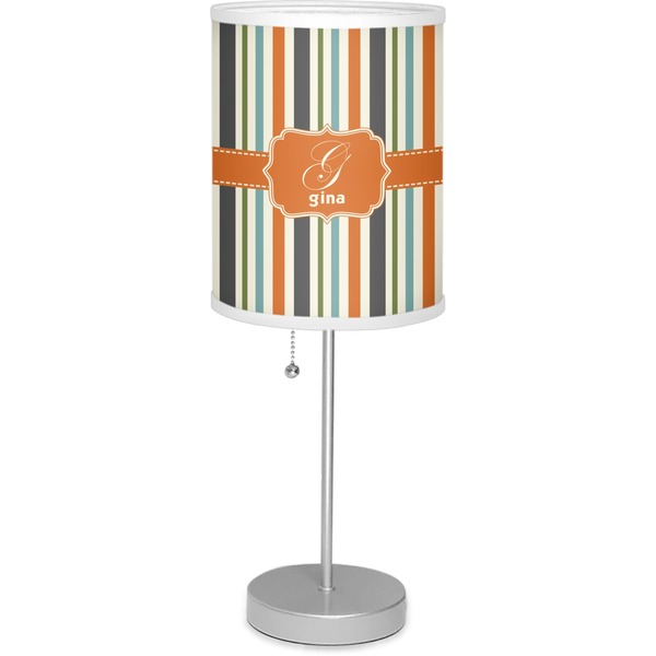 Custom Orange & Blue Stripes 7" Drum Lamp with Shade Linen (Personalized)