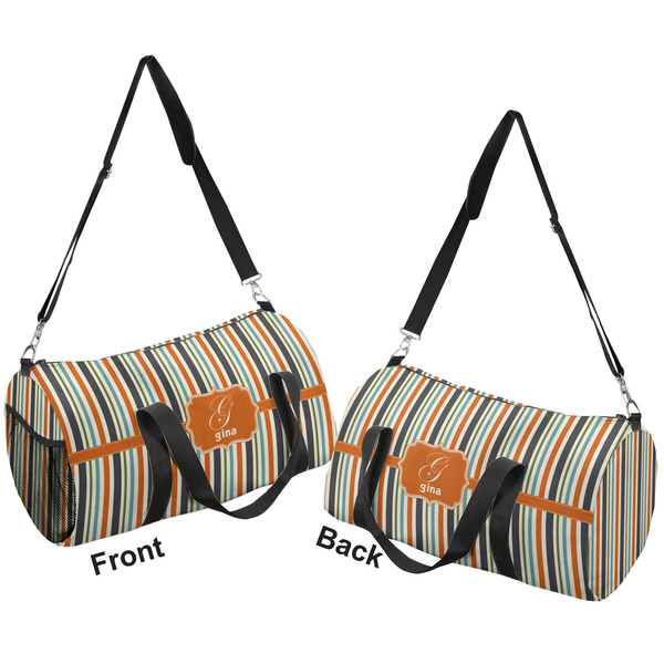 Orange & Blue Stripes Duffle bag large front and back sides