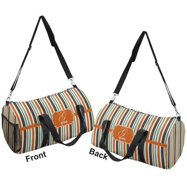 Orange & Blue Stripes Duffle bag small front and back sides
