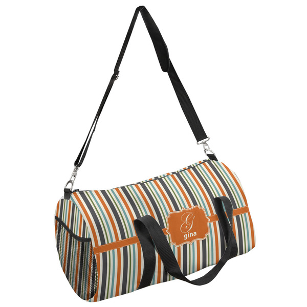 Custom Orange & Blue Stripes Duffel Bag - Large (Personalized)