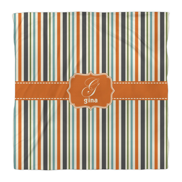 Orange & Blue Stripes Duvet Cover - Queen - Front