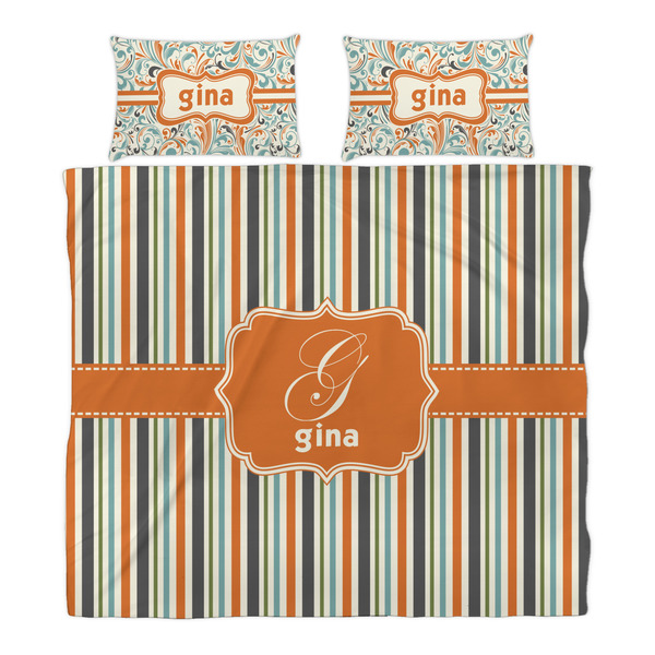 Orange & Blue Stripes Duvet Cover Set - King - Alt Approval