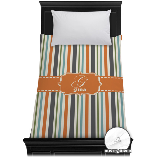 Custom Orange & Blue Stripes Duvet Cover - Twin XL (Personalized)