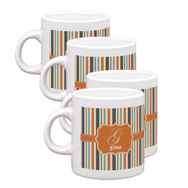Custom Orange & Blue Stripes Single Shot Espresso Cups - Set of 4 (Personalized)