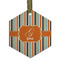 Orange & Blue Stripes Frosted Glass Ornament - Hexagon