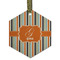 Orange & Blue Stripes Flat Glass Ornament - Hexagon w/ Name and Initial