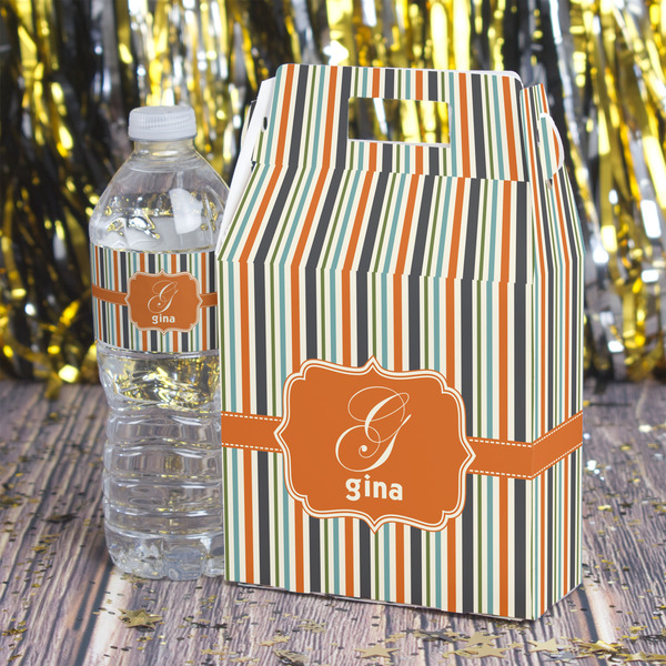 Orange & Blue Stripes Gable Favor Box - In Context